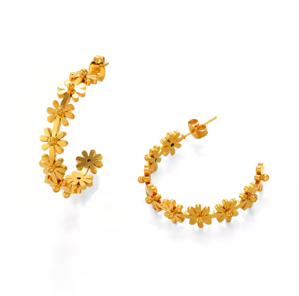 daisy hoop gold earings