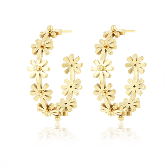 daisy hoop gold earings