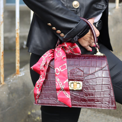 Burgandy leather handbag, croc print leather, Italian leather handbag 